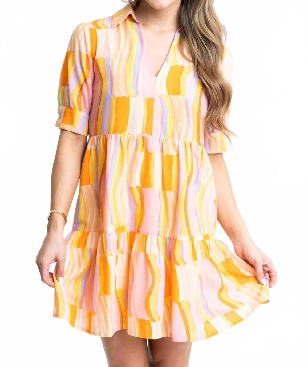 NEW KARLIE women's multi stripe vneck dress in yellow